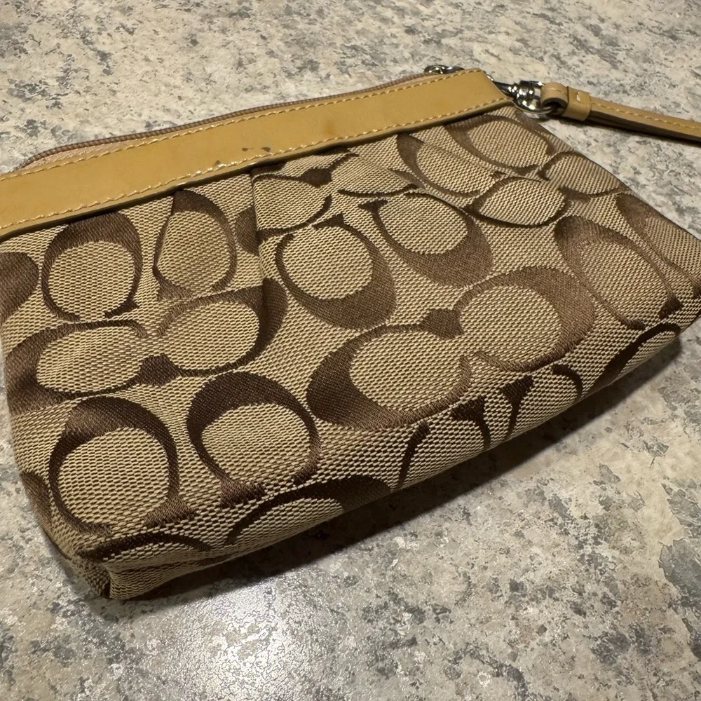 Coach Signature Camel/Tan Canvas Wristlet